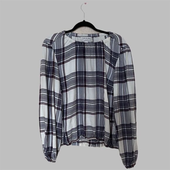 Anthropologie Cloth & Stone Plaid Peasant Top Womens Large - Picture 1 of 9